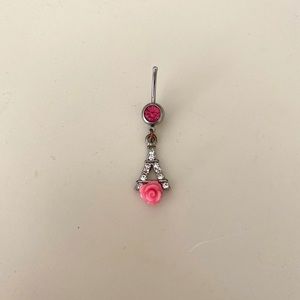 Pink Rose & Crystal Eiffel Tower Bellybutton Ring Piercing